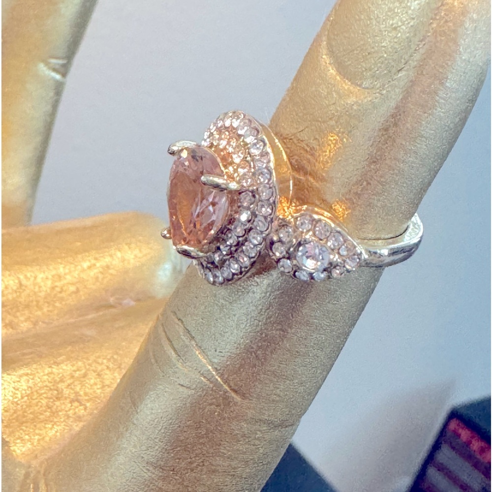 ESTATE SALE QVC rose gold over sterling silver cocktail ring with pink stone 7.5